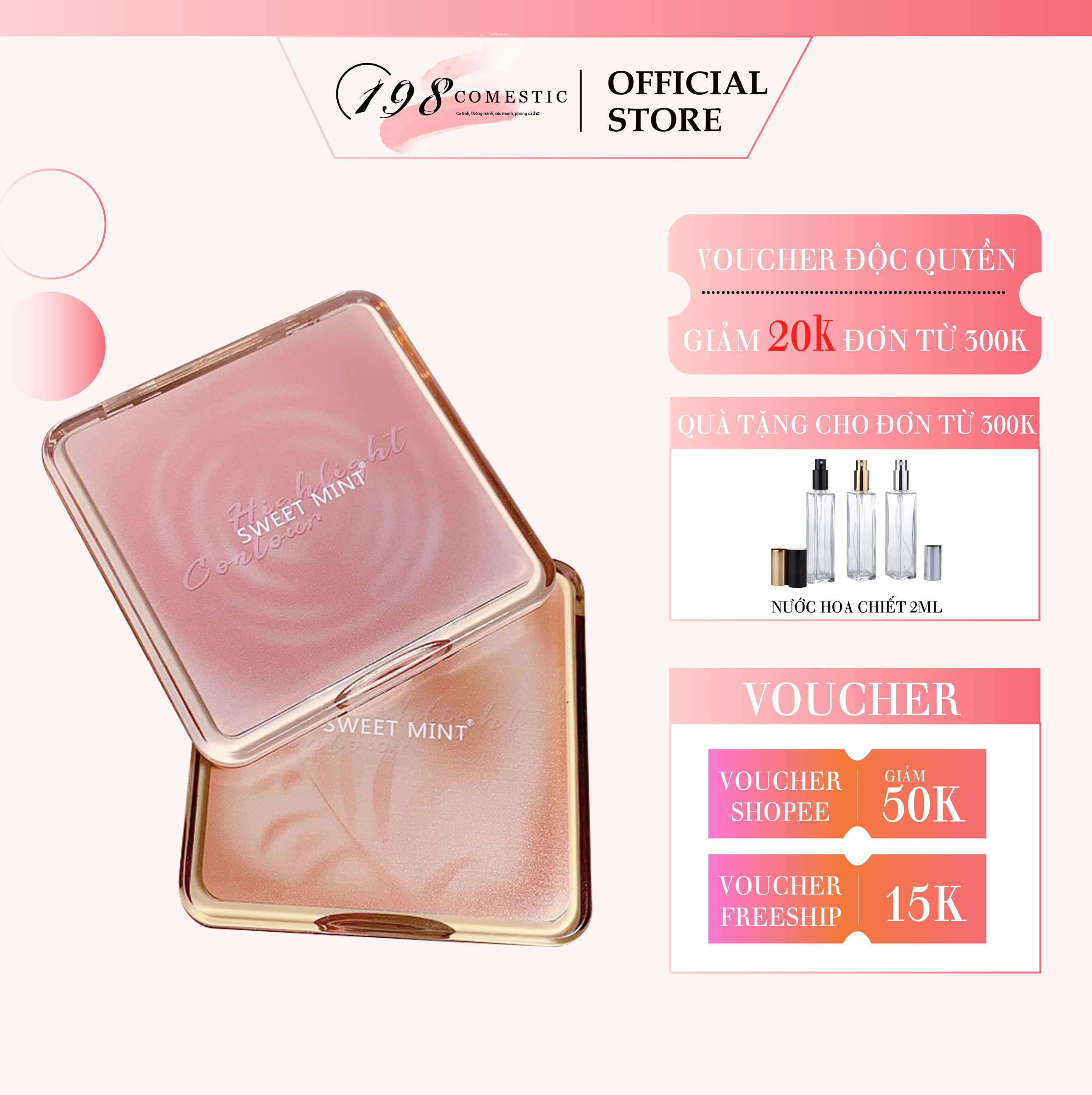 Phấn bắt sáng highlight, tạo khối, má hồng 4 ô sweetmint