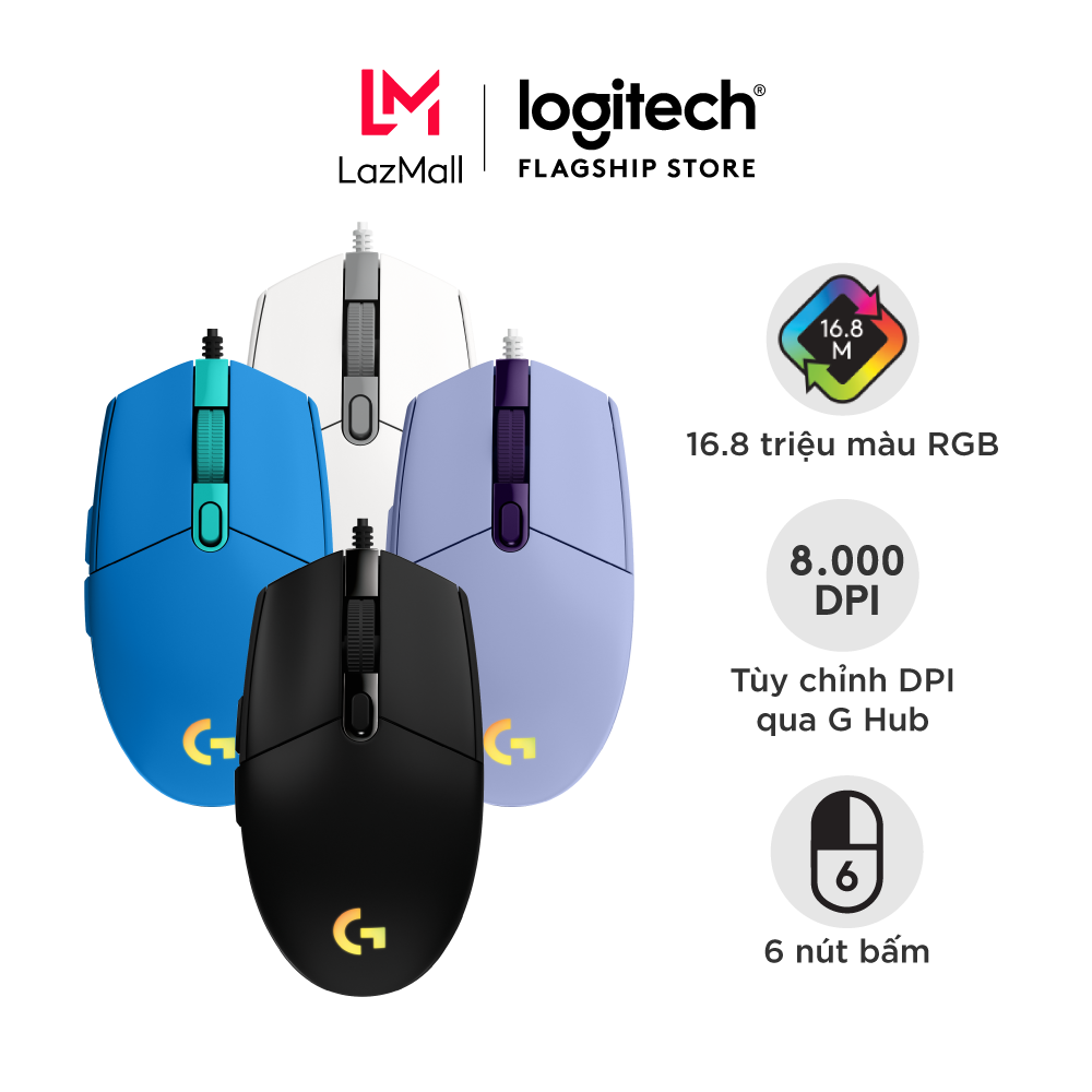 Chuột game có dây Logitech G203 Lightsync Tùy chỉnh RGB 6 nút lập trình nhẹ 8.000 DPI cảm biến chuyên game