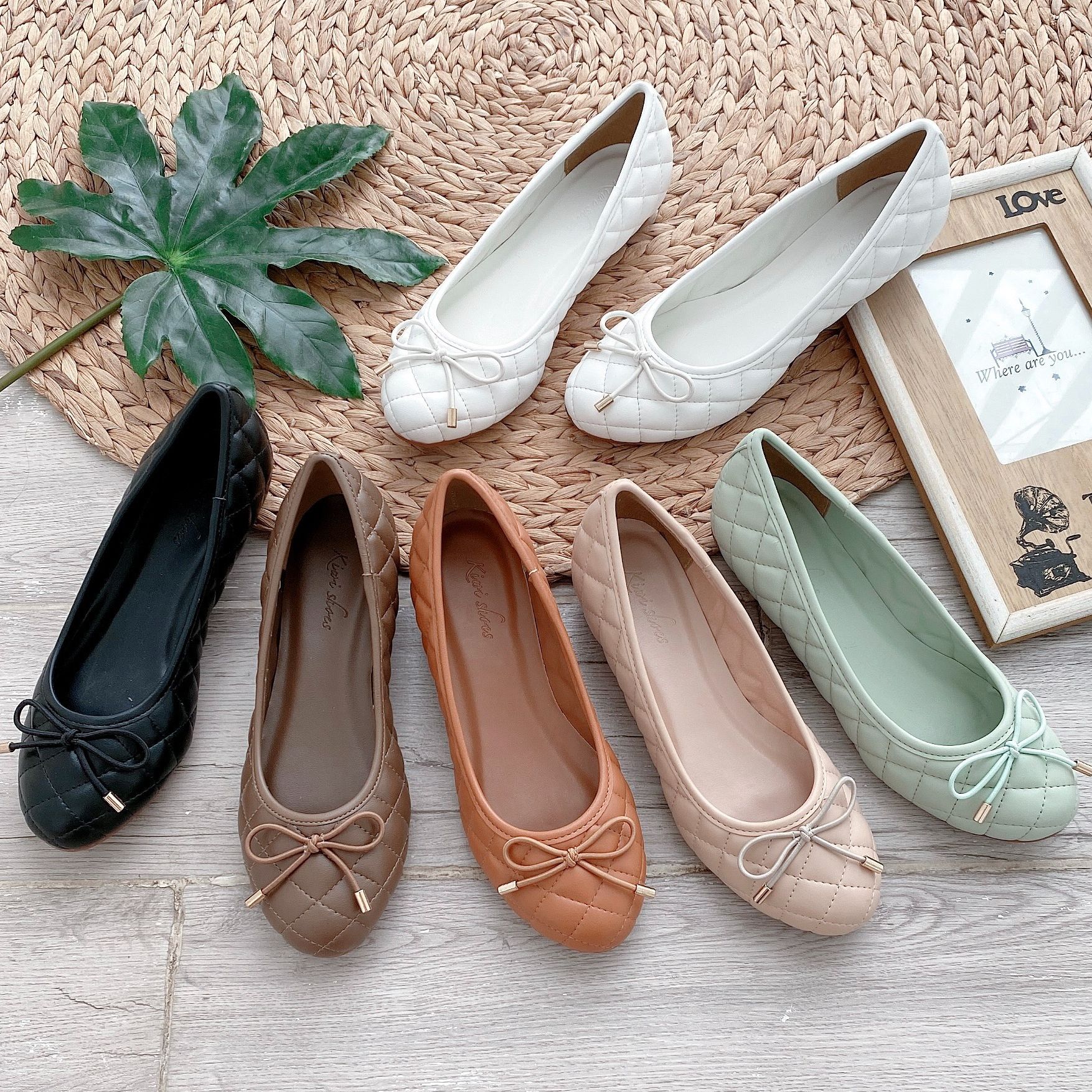 Giày Búp Bê Mũi Tròn Chần Chỉ Thời Trang Chất Da Mềm