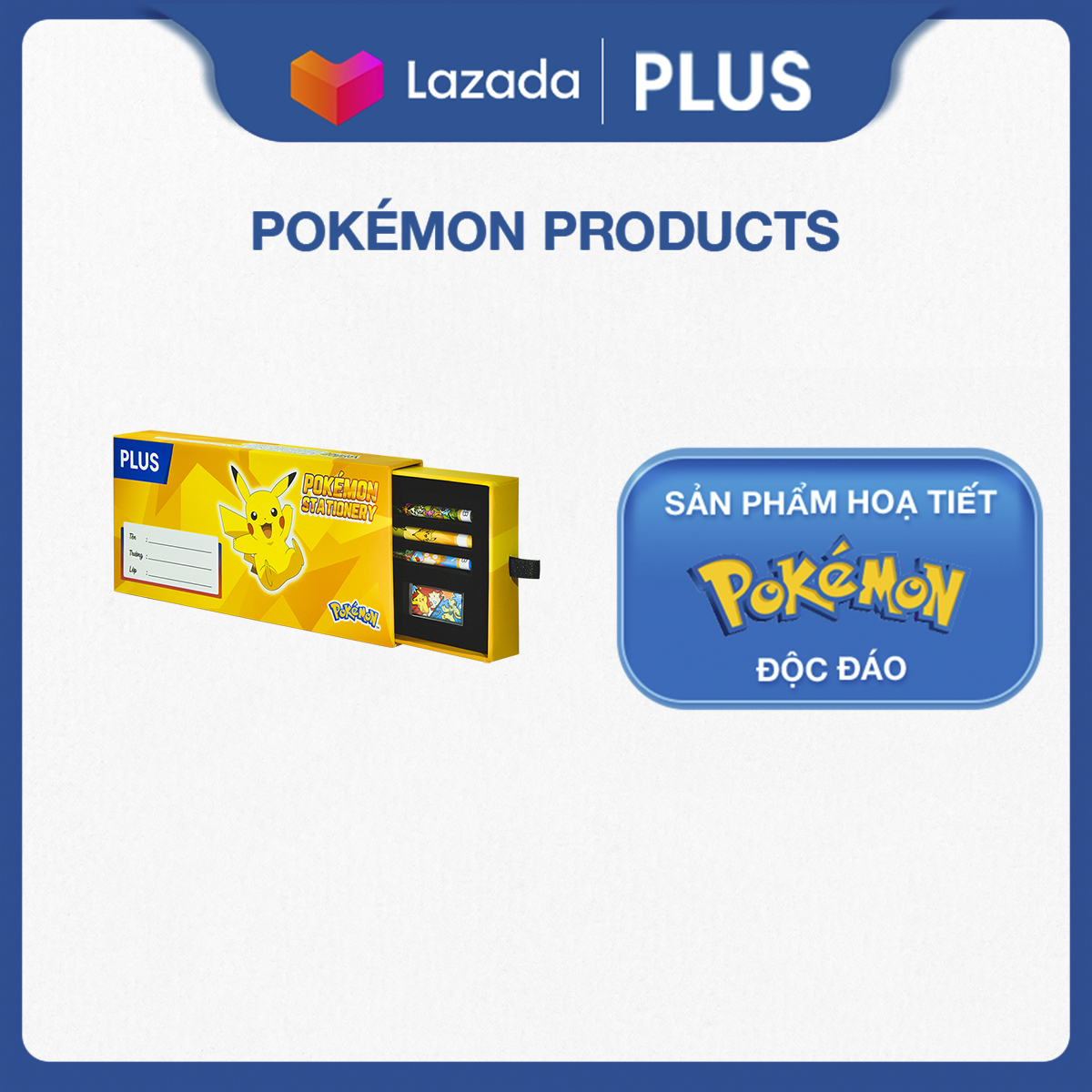 Combo 3 bút chì 2b plus phác thảo kèm 3 gôm cùng concept họa tiết pokemon