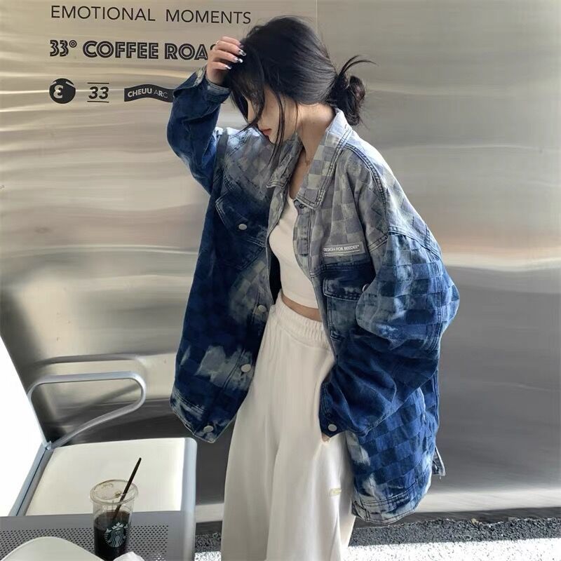 áo khoác bò croptop nữ bigsize dài tay đen form rộng cộc tay ba lỗ rách hàn quốc Áo Khoác Jean Họa Tiết Sọc Caro Phong Cách r Thời Trang Cho Nữ