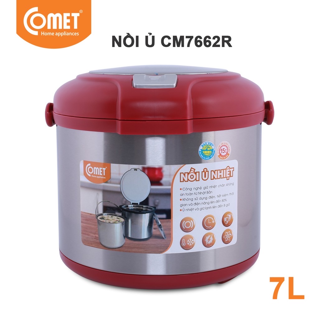 Nồi ủ nhiệt 7.0l comet cm7662 , làm mềm thực phẩm, giữ nóng lạnh, đảm bảo dinh dưỡng - hàng chính hãng - bảo hành 12 tháng