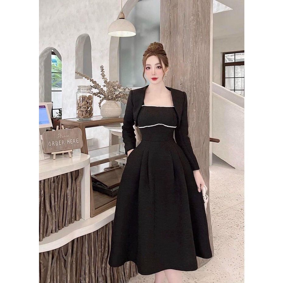 Set đầm nữ linen 💟 siêu xinh 💟 set đầm cho nữ chất liệu vải linen cứng đi kèm áo khoác - tv013