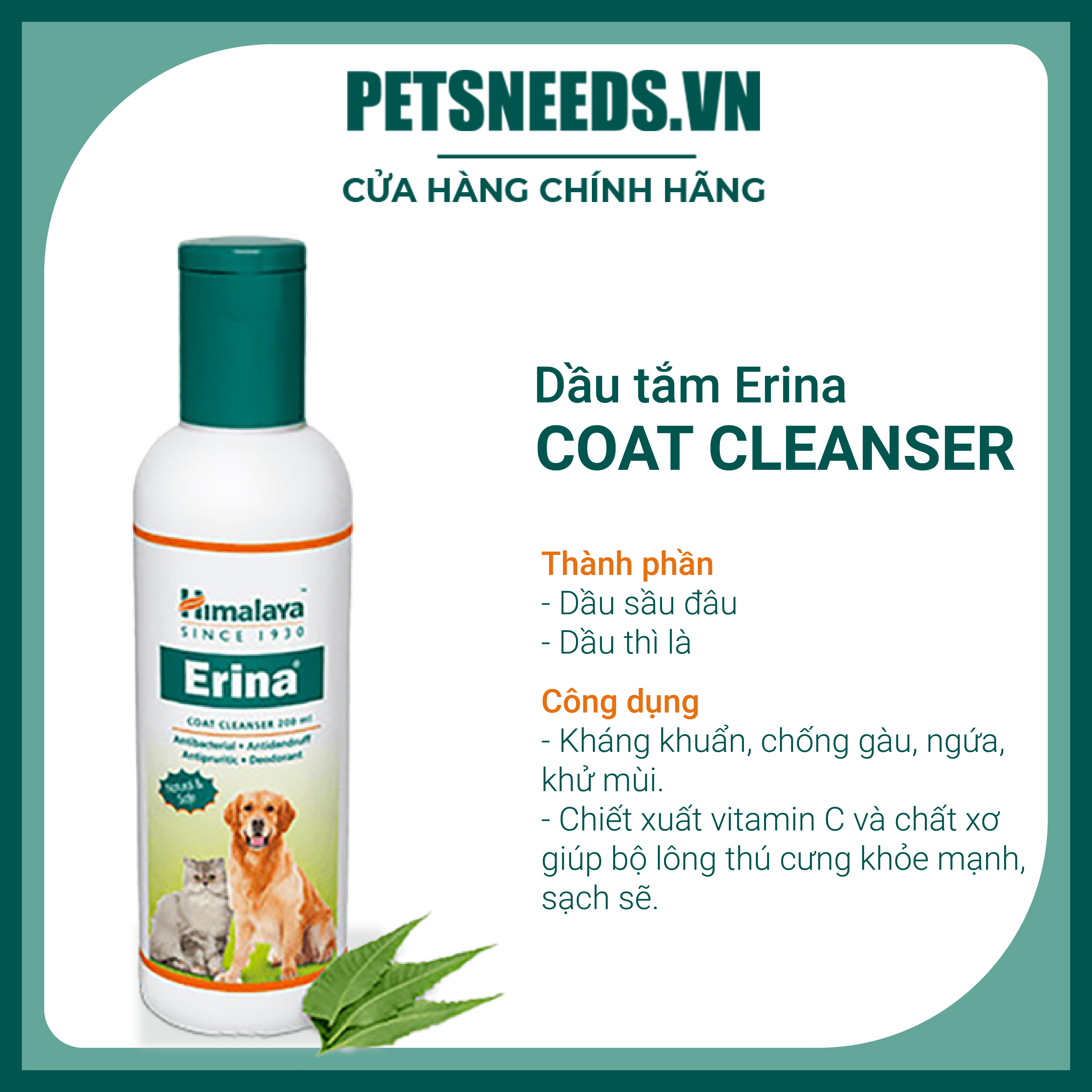 Sữa tắm thảo dược cho chó mèo Erina Coat Cleanser