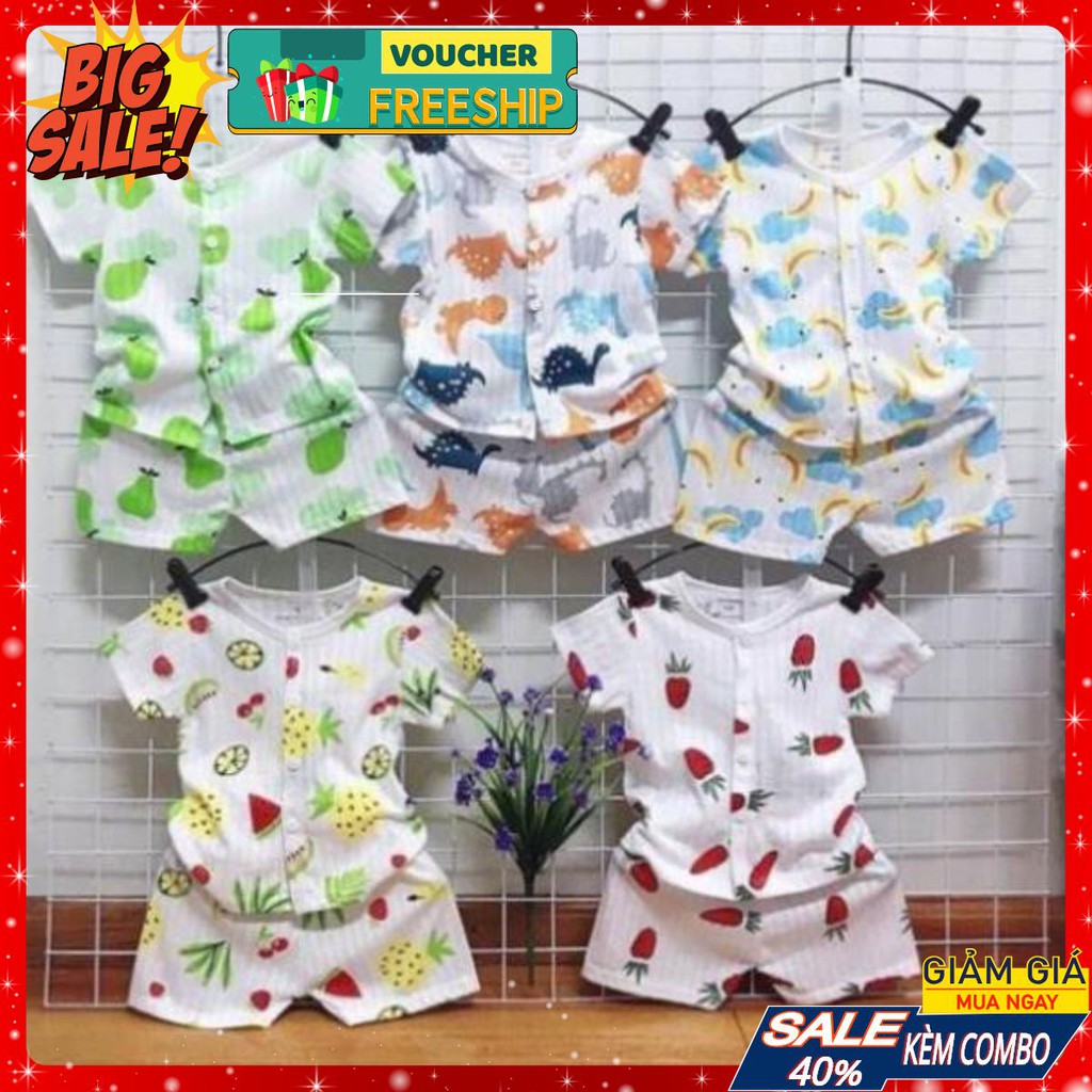 Combo 5 bộ cotton giấy cài cúc giữa cho bé trai, bé gái từ 5-15kg, quần áo trẻ sơ sinh, đồ sơ sinh