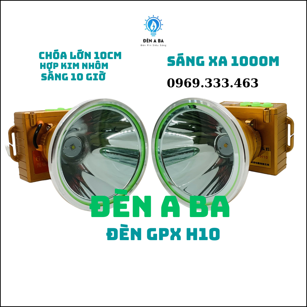 Đèn pin siêu sáng gpx h10, đèn đội đầu chiếu xa 1000m chip sst40