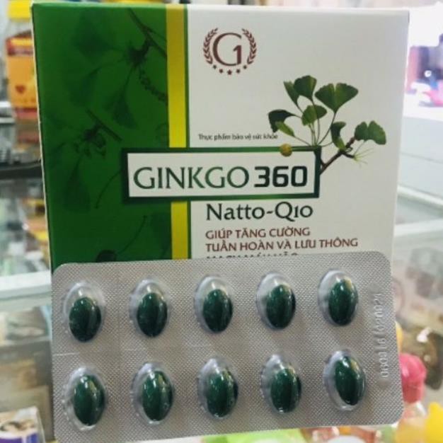 GINKGO 360 Natto Q10  TĂNG CƯỜNG TUẦN HOÀN VÀ LƯU THÔNG MẠCH MÁU NÃO HỘP 100 viên
