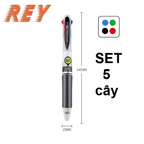 Combo 5 cây bút bi 4 màu ngòi 0.7mm agile baoke b48