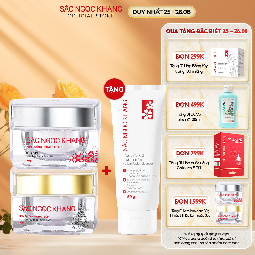 Combo Dưỡng Da Ngày và Đêm Sắc Ngọc Khang giải pháp dưỡng trắng nâng tông da, mờ thâm nám tàn nhang 30g