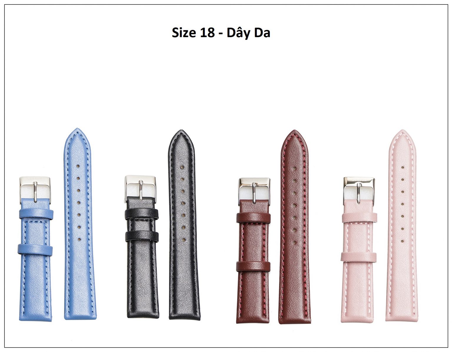 Dây da đồng hồ Julius Hàn Quốc size 18 - 4 màu tuỳ chọn