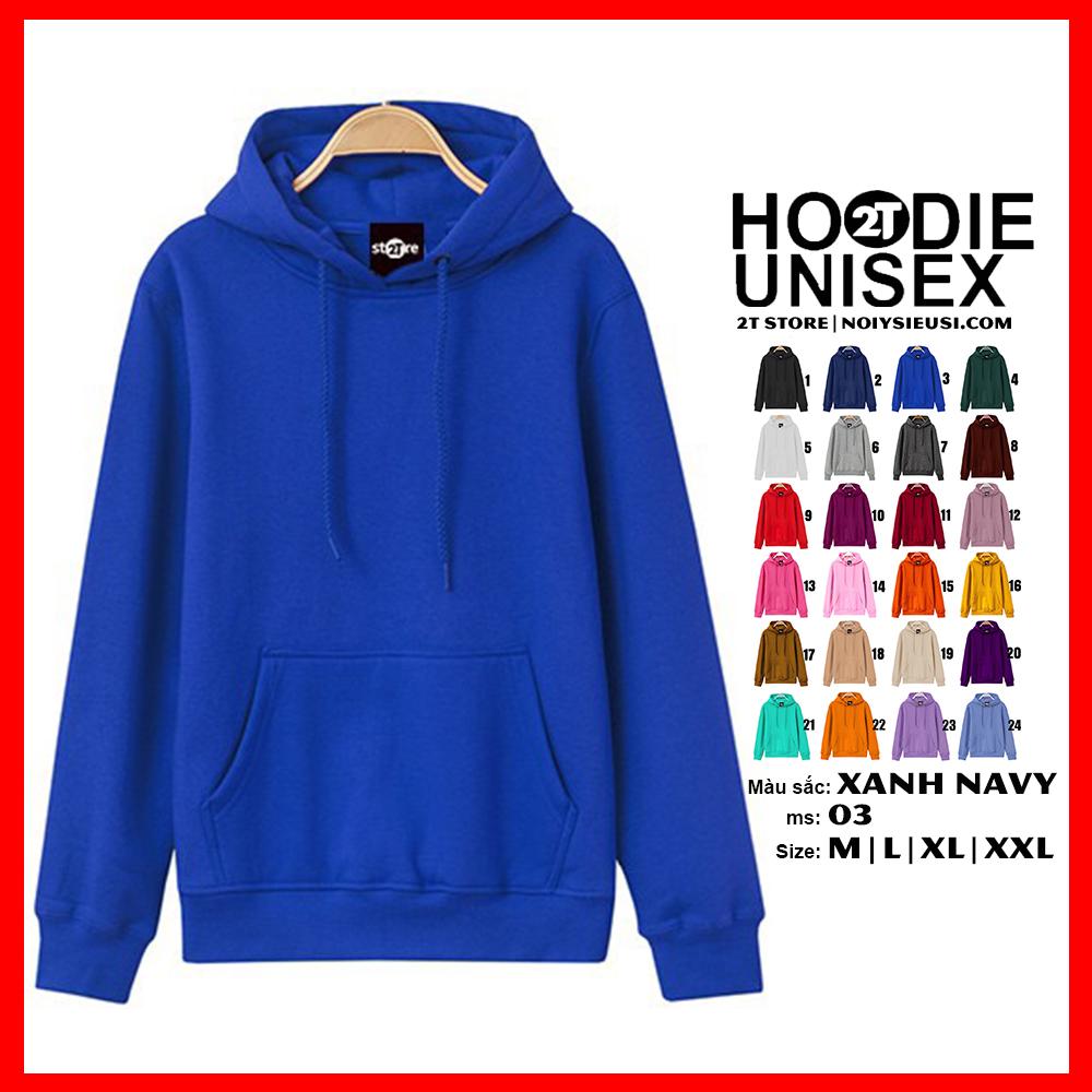 [4.4 HOÀN TIỀN 15%][HCM]Áo Khoác Nỉ Bông Hoodie Trơn Unisex 2T Store - Nón May Đắp 2 Lớp - Xỏ Ngón Cái (Xanh Navy)
