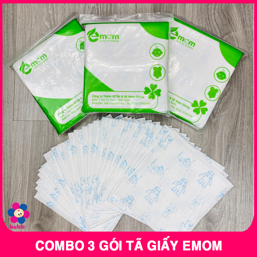 Combo 4 Bịch Tã Lót Sơ Sinh Emom Cao Cấp (25-30 tờ/ bịch) Giấy Lót Phân Su, Miếng Chống Thấm, Lót Khi Bé Đái, Lót Nôi Cũi, Thay Tả, Bỉm Cho Bé - Tã Lót, Ta Lot So Sinh, Miếng Lót Sơ Sinh, Tã Giấy - BTT00196x4