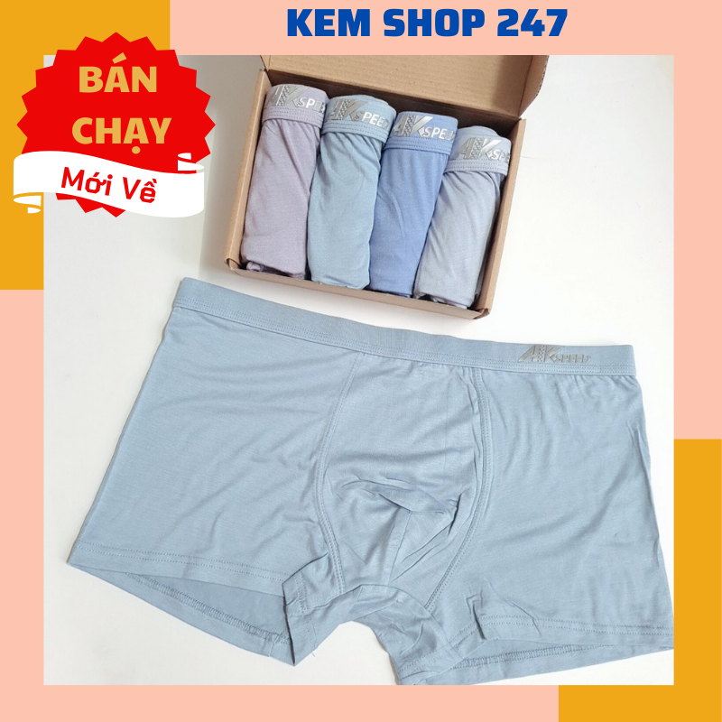 Hộp 4 quần lót nam boxer thun lạnh cotton, quần sịp đùi nam thun lạnh co dãn 4 chiều cạp to thoáng mát