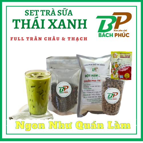 SET TRÀ SỮA THÁI XANH 3,5L ( TRÀ THÁI XANH 50G + BỘT SỮA 500G + 1 GÓI THẠCH RAU CÂU CON CÁ + 1 HỘP TRÂN CHÂU DẺO)