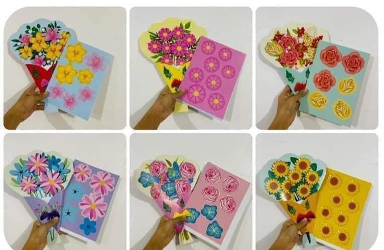 Thiệp bó hoa 3d kèm hoa rời tạo hoạt động, thiệp 8/3, thiệp 20/10, thiệp 20/11. thiệp bìa cứng
