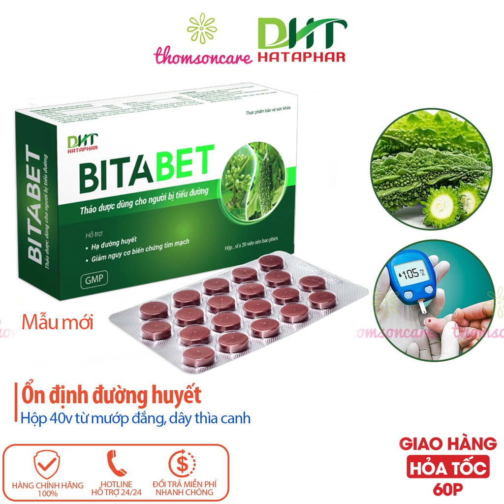 Ổn định đường huyết Bitabet Hộp 40v từ mướp đắng, dây thìa canh, diệp hạ châu, cao chè vằng, hỗ trợ giảm tiểu đường