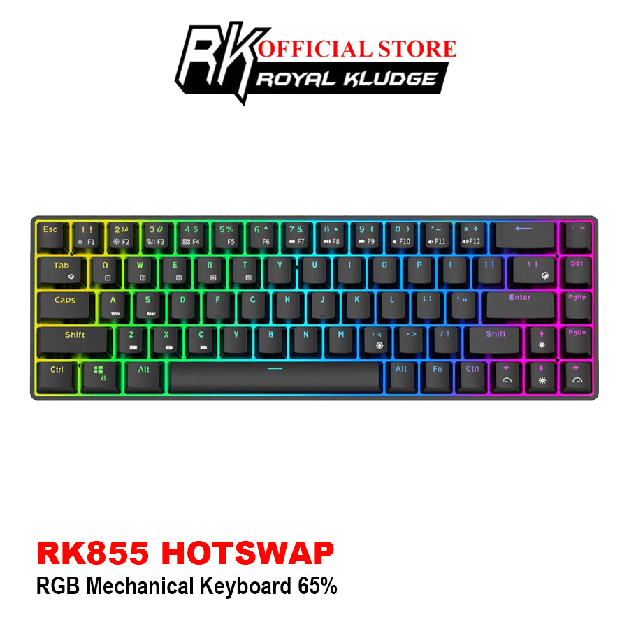 ROYAL KLUDGE RK855 RGB l Bàn phím chơi game Royal Kludge RK68 cơ học 68 Phím Chế độ kép Bluetooth không dây 5.1 Type-C có đèn nền RGB - Hãng phân phối chính thức