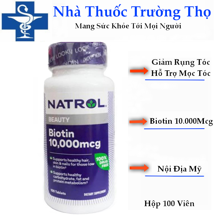 Natrol Biotin Maximum Strength biotin 10000 Mcg Mỹ 100 Viên hỗ trợ mọc tóc, giúp tóc chắc khỏe