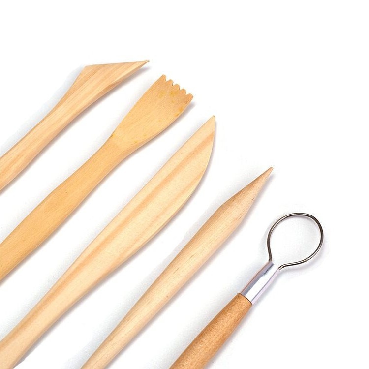 Bộ dụng cụ nặn đất sét 5 món bằng gỗ - dụng cụ tạo hình đất sét thủ công hot sale