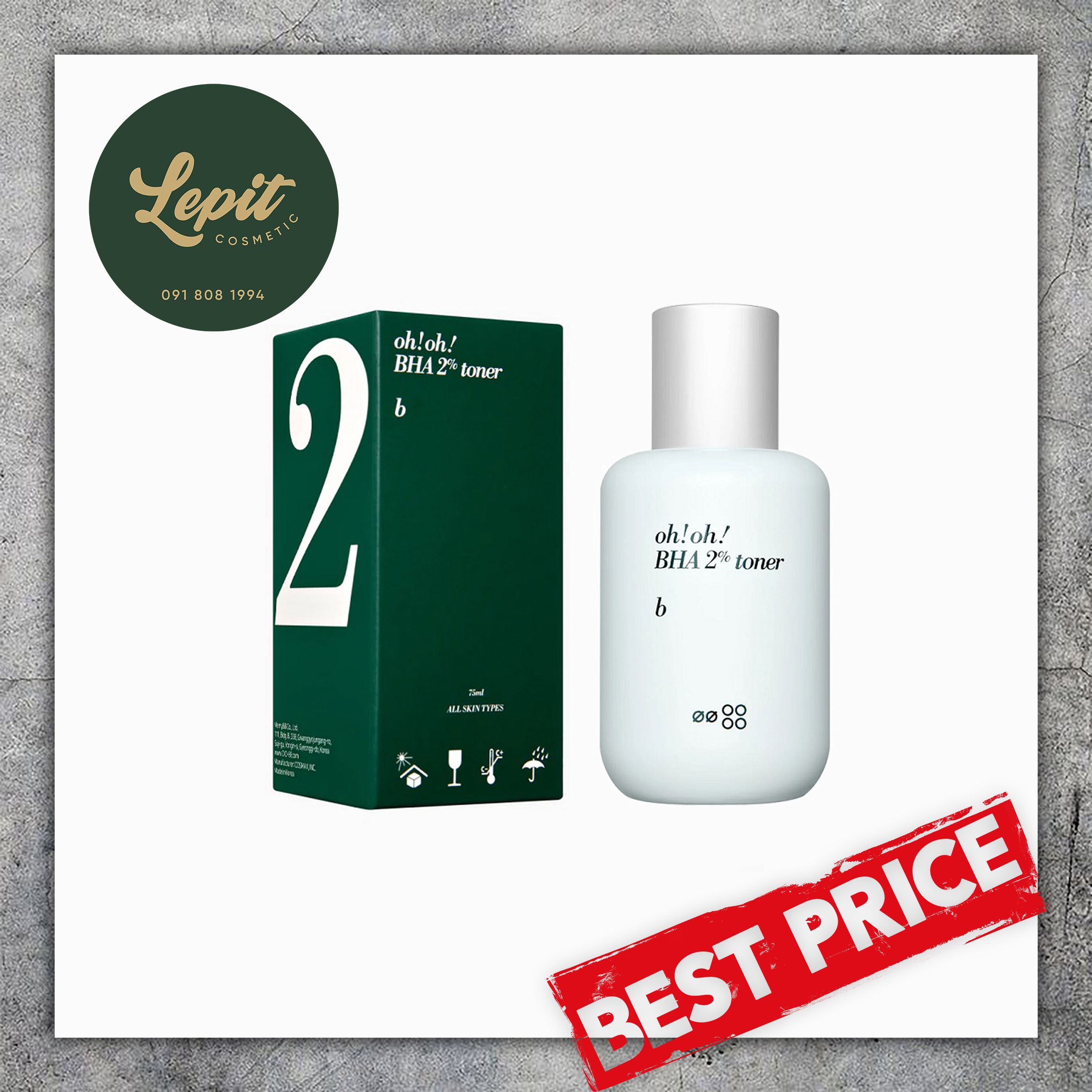 Nước cân bằng và làm sạch sâu da, kiểm soát dầu nhờn Oh!Oh! BHA 2% 75ml
