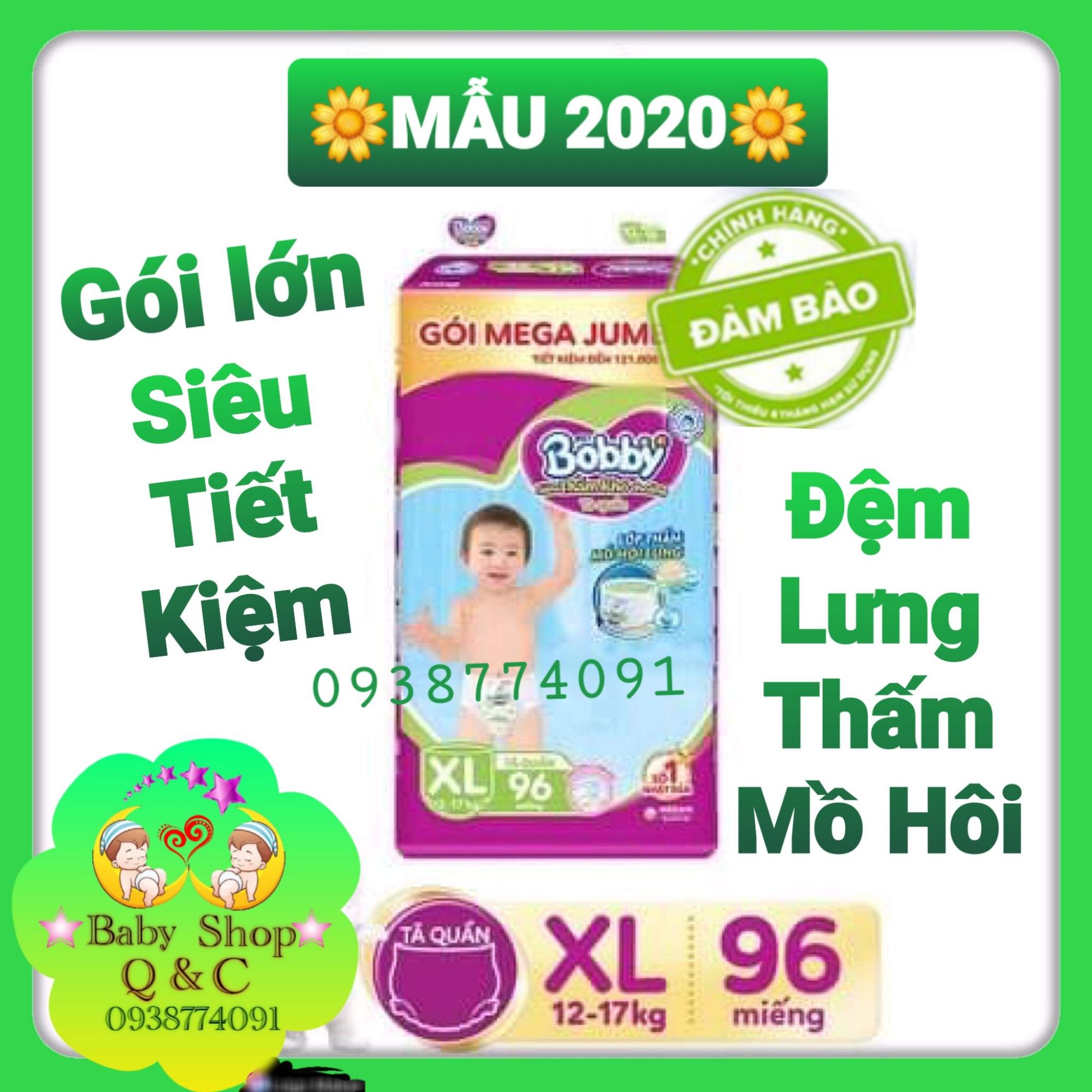[HCM]́́**MẪU 2020**TÃ QUẦN BOBBY GÓI MEGA JUMBO ĐỆM LƯNG THẤM MỒ HÔI SIZE XL96MIẾNG