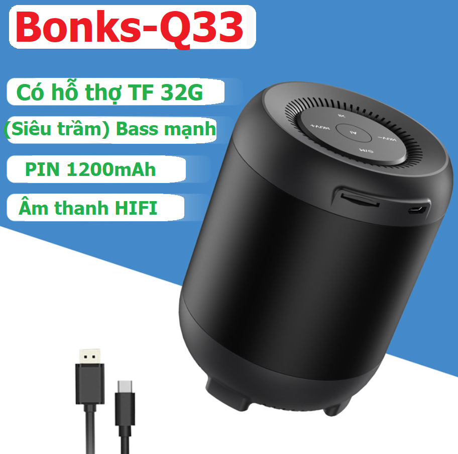 Loa bluetooth 5.0 bonks q33 âm thanh 6d, pin 1200mah, có chức năng nghe gọi