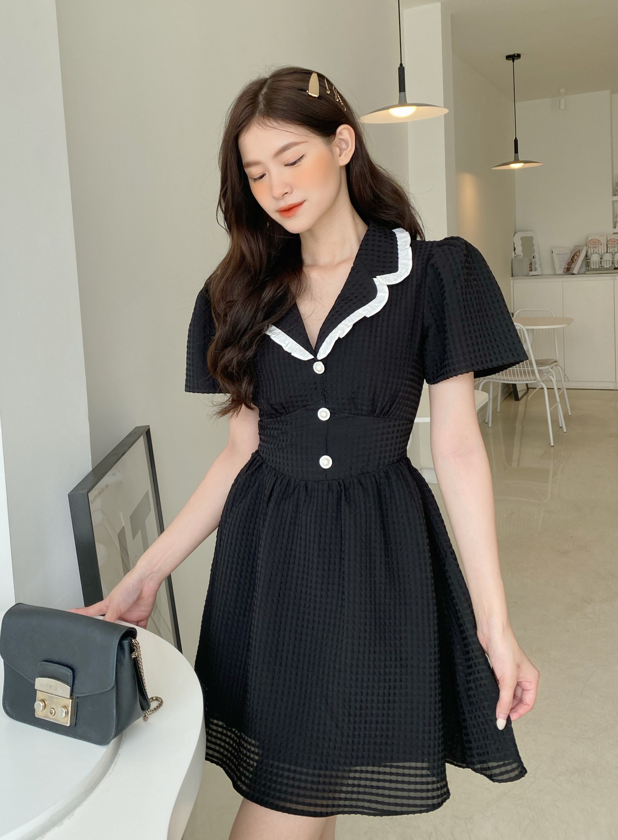 Đầm xòe cổ bèo phối the c.i.u - andrey dress