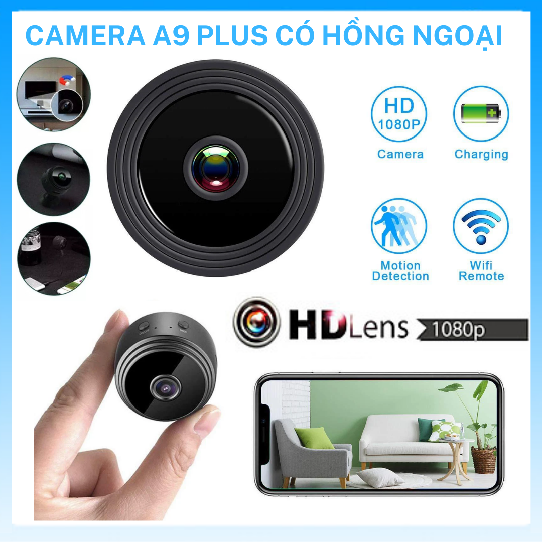 Camera mini wifi siêu nhỏ A9 Plus có hồng ngoại, Camera giám sát kết nối internet A9 HD Wifi Không dây tích hợp hồng ngoại, quan sát từ xa