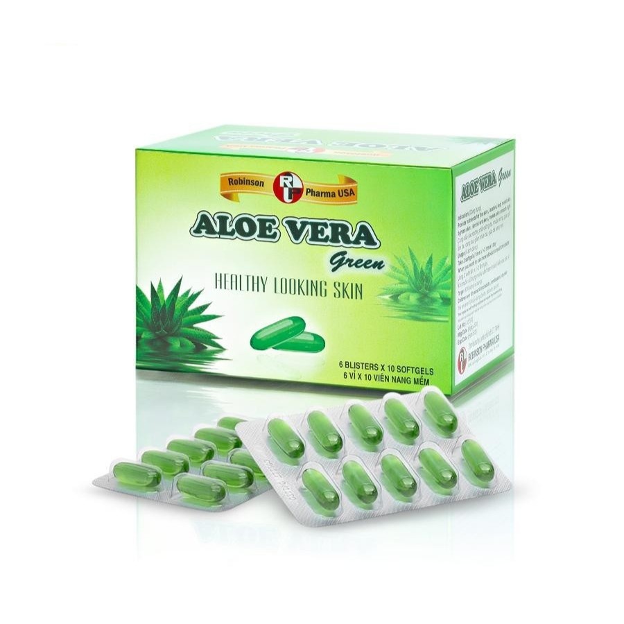 ALOE VERA Green Viên uống đẹp da, dưỡng da, giúp dưỡng ẩm, chống lão hóa và tái tạo da chai 60 viên vỉ