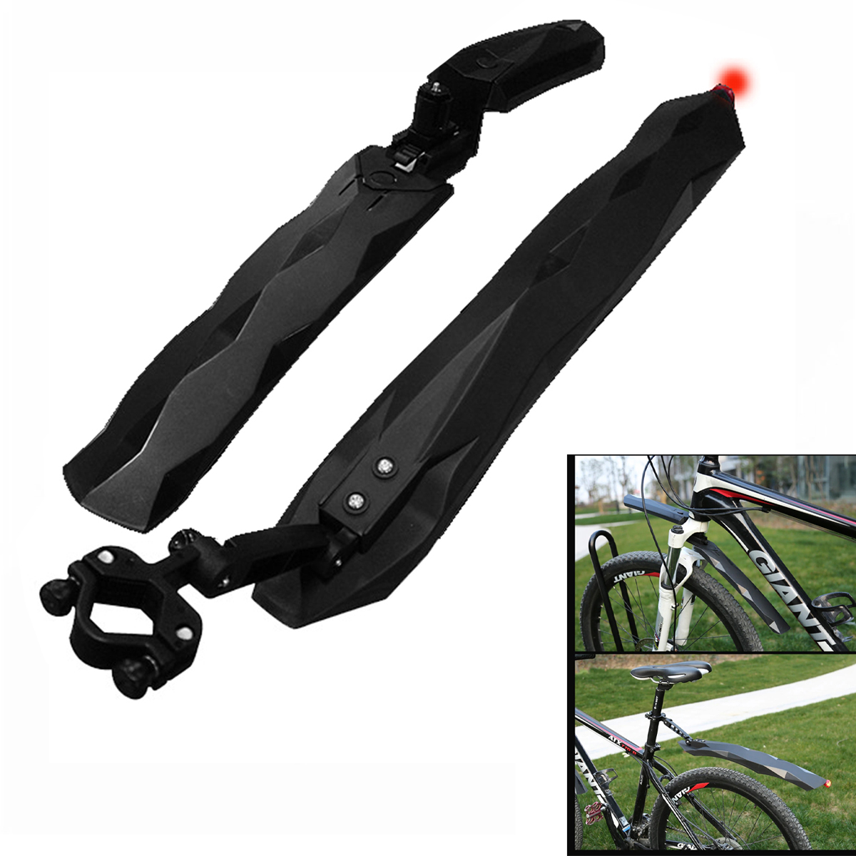 Vè chắn bùn xe đạp KAVISOTA trước sau nhựa dẻo cho xe đạp địa hình MTB có đèn Led đuôi đỏ KAVISOTA