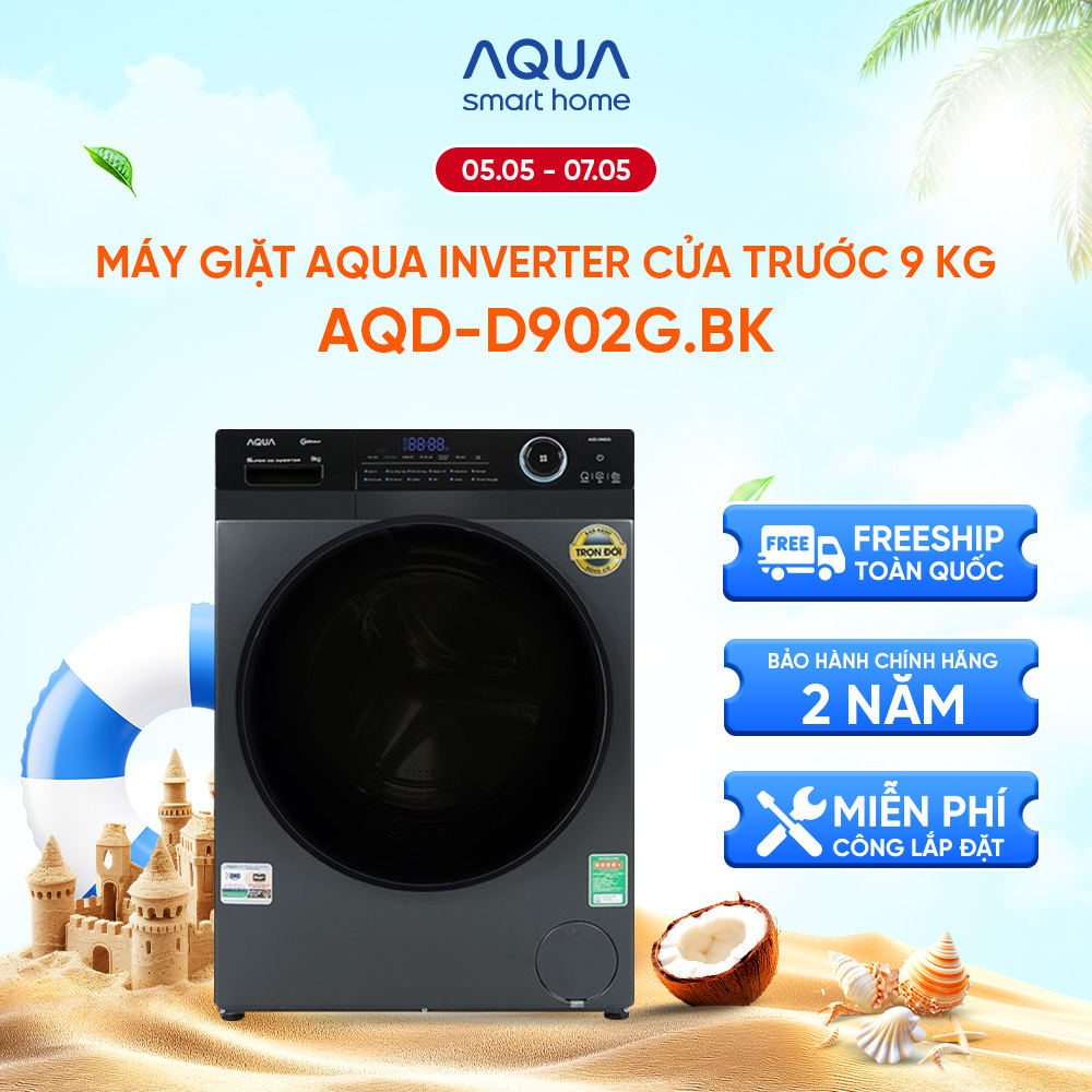 [SALE TO ĐÓN TẾT] Máy giặt Aqua Inverter 9 kg AQD- D902G BK - Freeship toàn quốc - Hỗ trợ lắp đặt