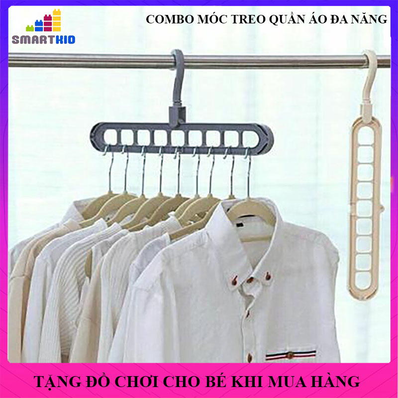Combo 3, 5 Móc Treo Quần Áo Đa Năng Thông Minh 9 Lỗ Gấp Gọn, Móc Phơi Quần Áo Đa Năng Thu Gọn 9 Ô Móc