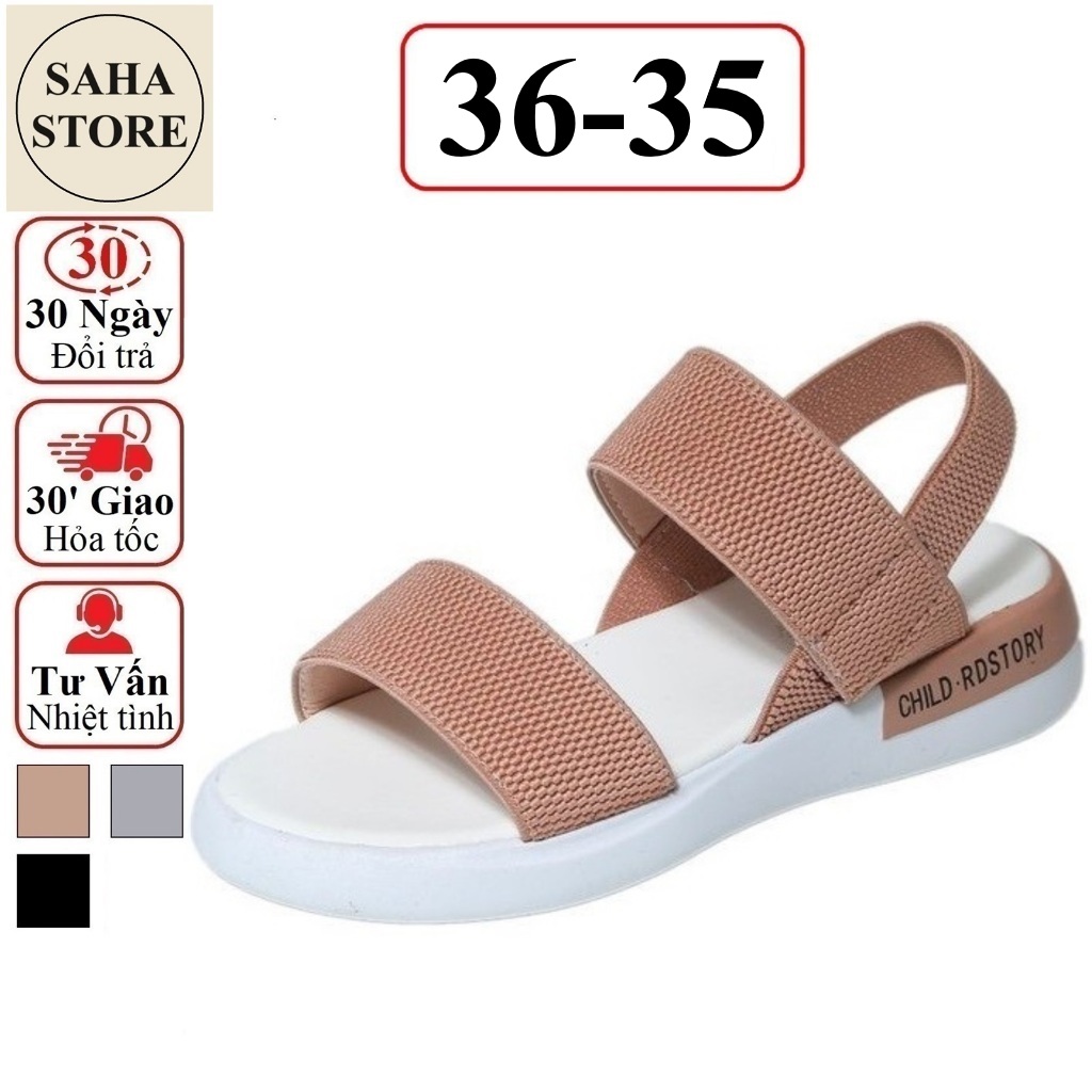 Sandal nữ vải quai hậu chun SAHA230 êm mềm co giãn thoáng khí đế 3cm 3p 3 phân dép mùa hè xăng đan đế bằng