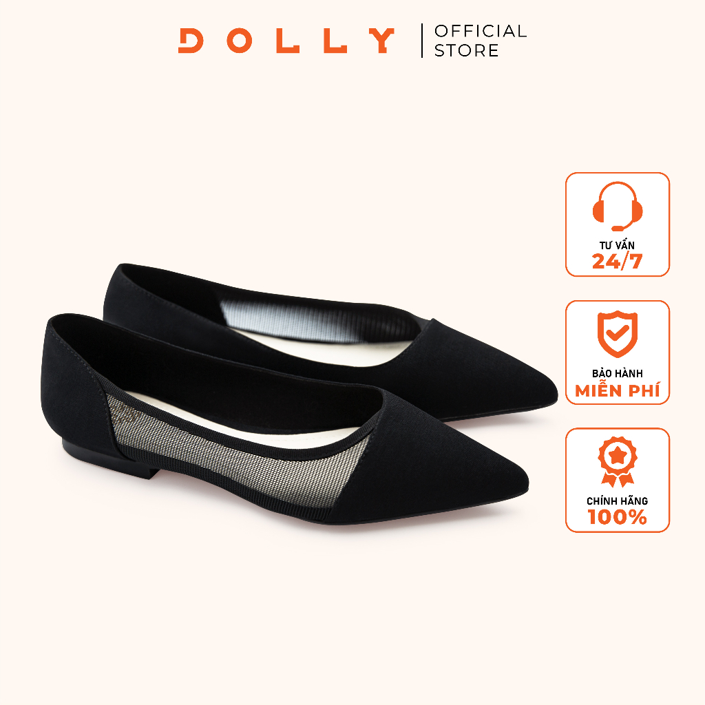 Giày búp bê mũi nhọn đế bệt dolly mã 1533 đen