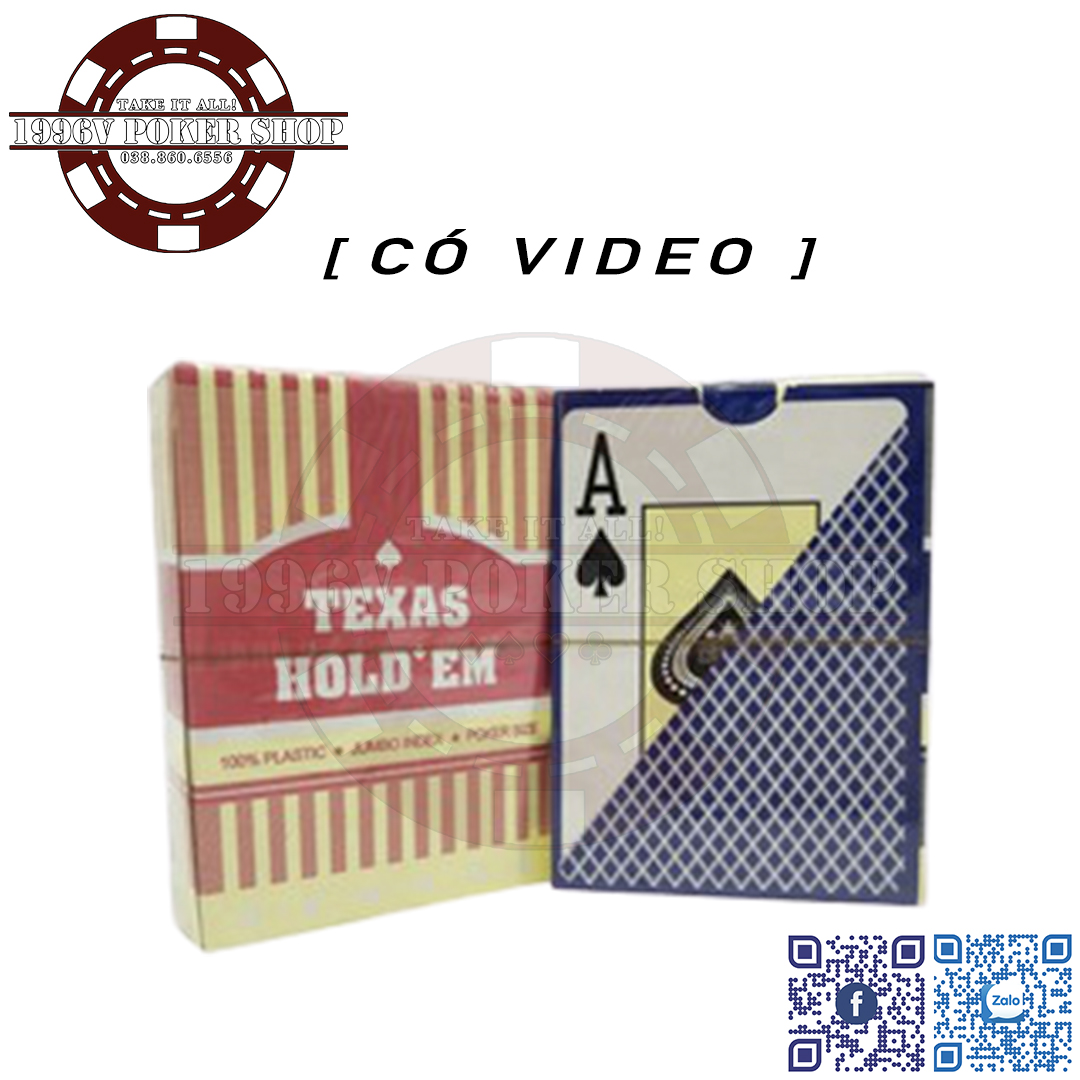 TEXAS HOLD'EM Poker Plastic Card Bridge Size - Bộ tú lơ khơ, bài nhựa tây Poker số to Jumbo, chống nước, cong, bám bụi, 2 màu đỏ, xanh biển