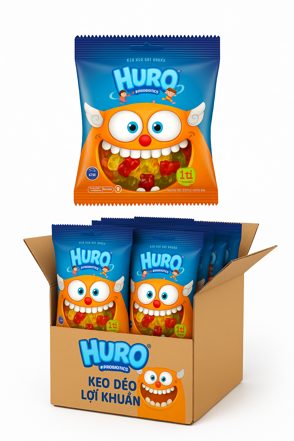  Thùng Kẹo Dẻo Lợi Khuẩn HURO PROBIOTICS Mini túi 24g   300 Gói  