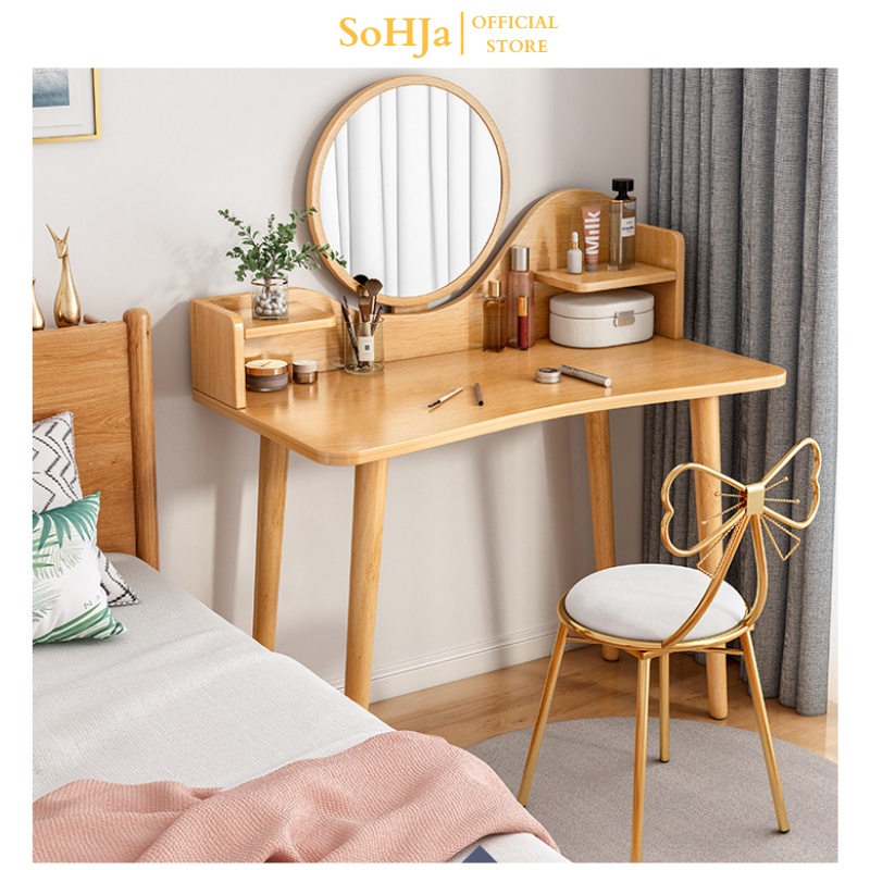 Bàn trang điểm gương tròn SoHJa chân gỗ đứng - SJ196