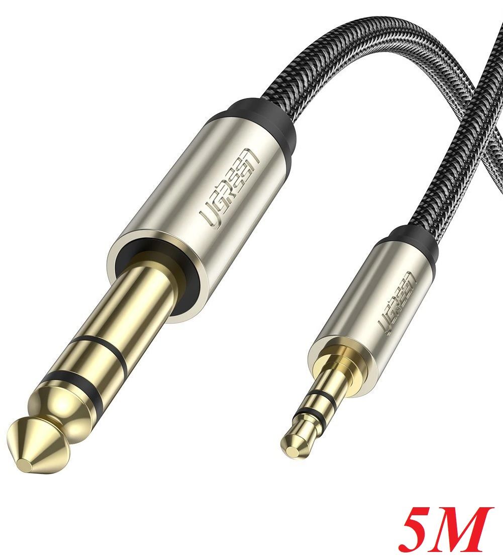Ugreen 10630 5m màu xám đen cáp 3.5mm trs ra 6.35mm ts stereo pro audio mạ vàng 24k av127 10630