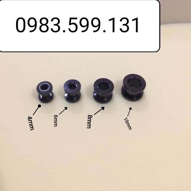 Set 4 khuyên nong tai màu đen 4mm - 10mm loại vành dày