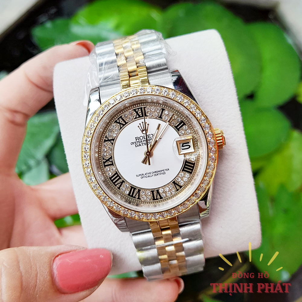 [FULLBOX] Đồng Hồ Nam R.0LEX Máy Pin Nhật - Xoàn Đính Full Đá - Số La Mã - Kính Sapphire Case 38mm Cao Cấp