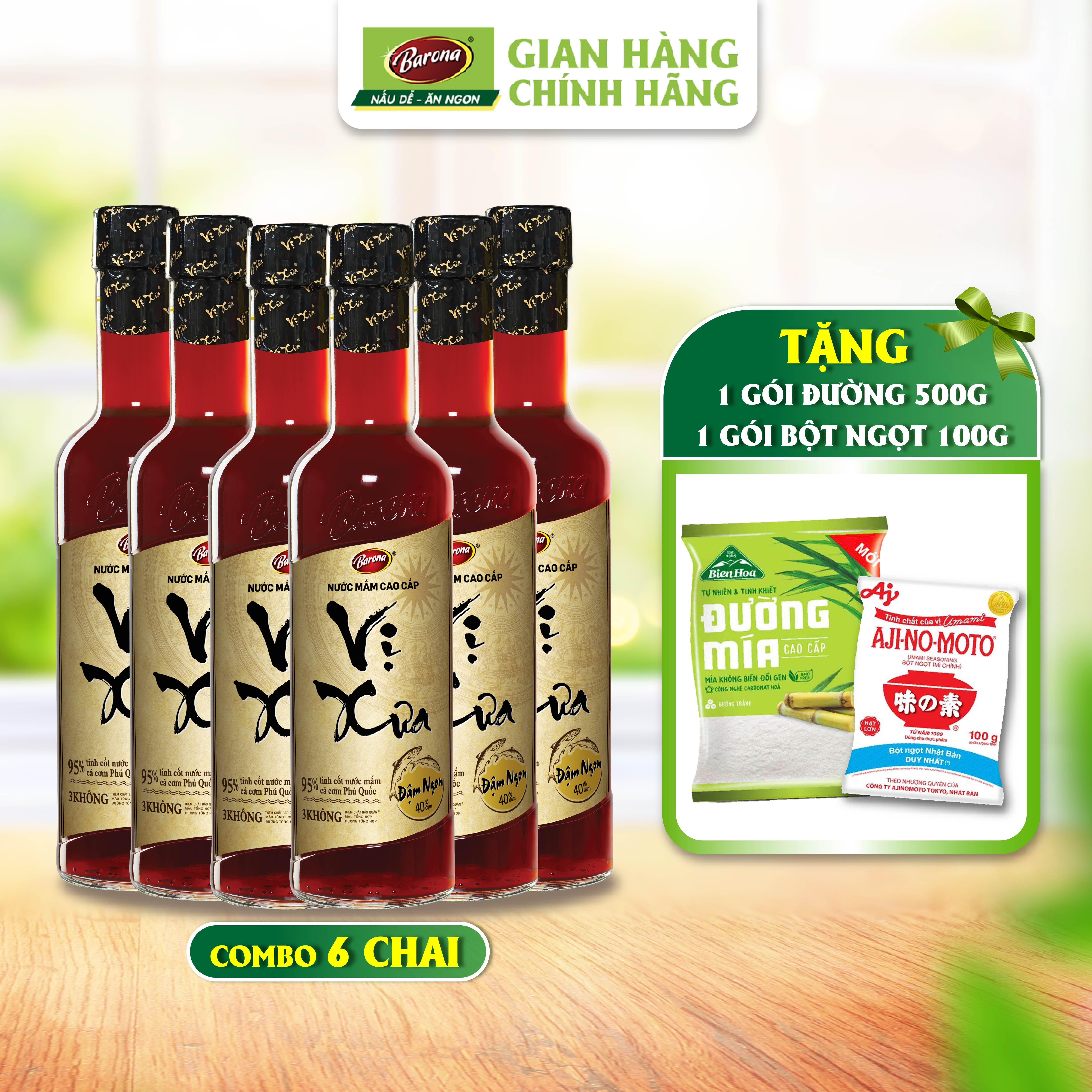 1 Thùng (6 chai x 500ml) Nước Mắm Phú Quốc Cao Cấp Vị Xưa Barona 40 độ đạm [Tặng 500g đường và 100g bột ngọt]
