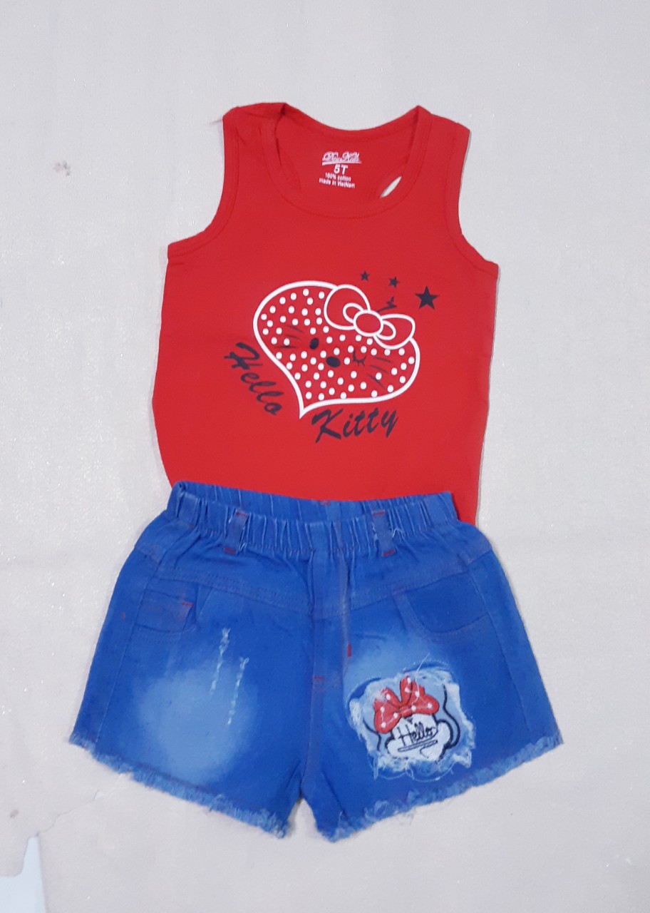 Sét bộ áo ba lỗ quần short jean size đại cho bé gái
