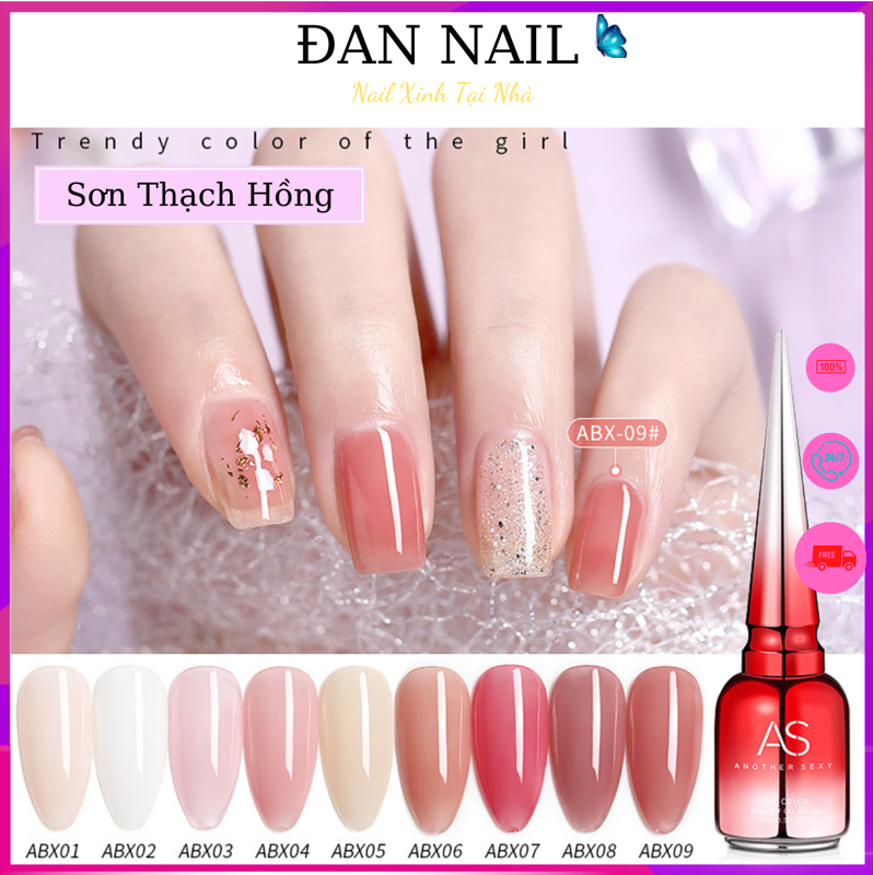 Sơn gel AS chính hãng giá tốt, Sơn gel AS thạch mới mã ABX 9 chai đỏ nhọn 15ml