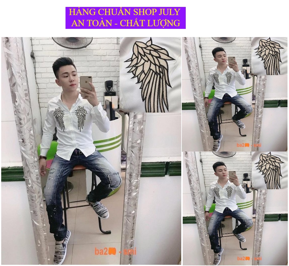 Áo sơ mi nam trắng trơn hình cánh chim phong cách trẻ trung