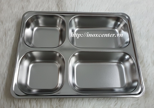 [HCM]Khay inox 4 ngăn sâu lòng không nắp nhựa