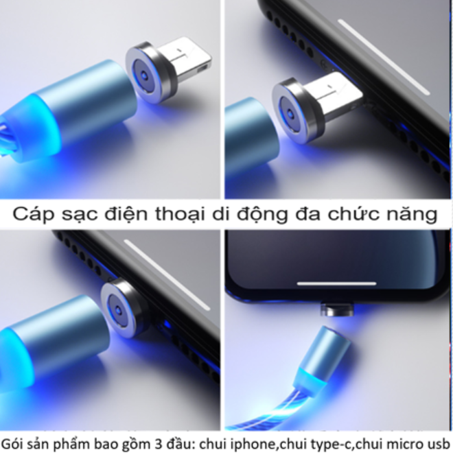 [HCM]Cáp Sạc Nam Châm Hỗ Trợ Sạc Nhanh - Độ Dài 1 Mét Tròn Xoay 360 Độ - Bọc Dù Cao Cấp