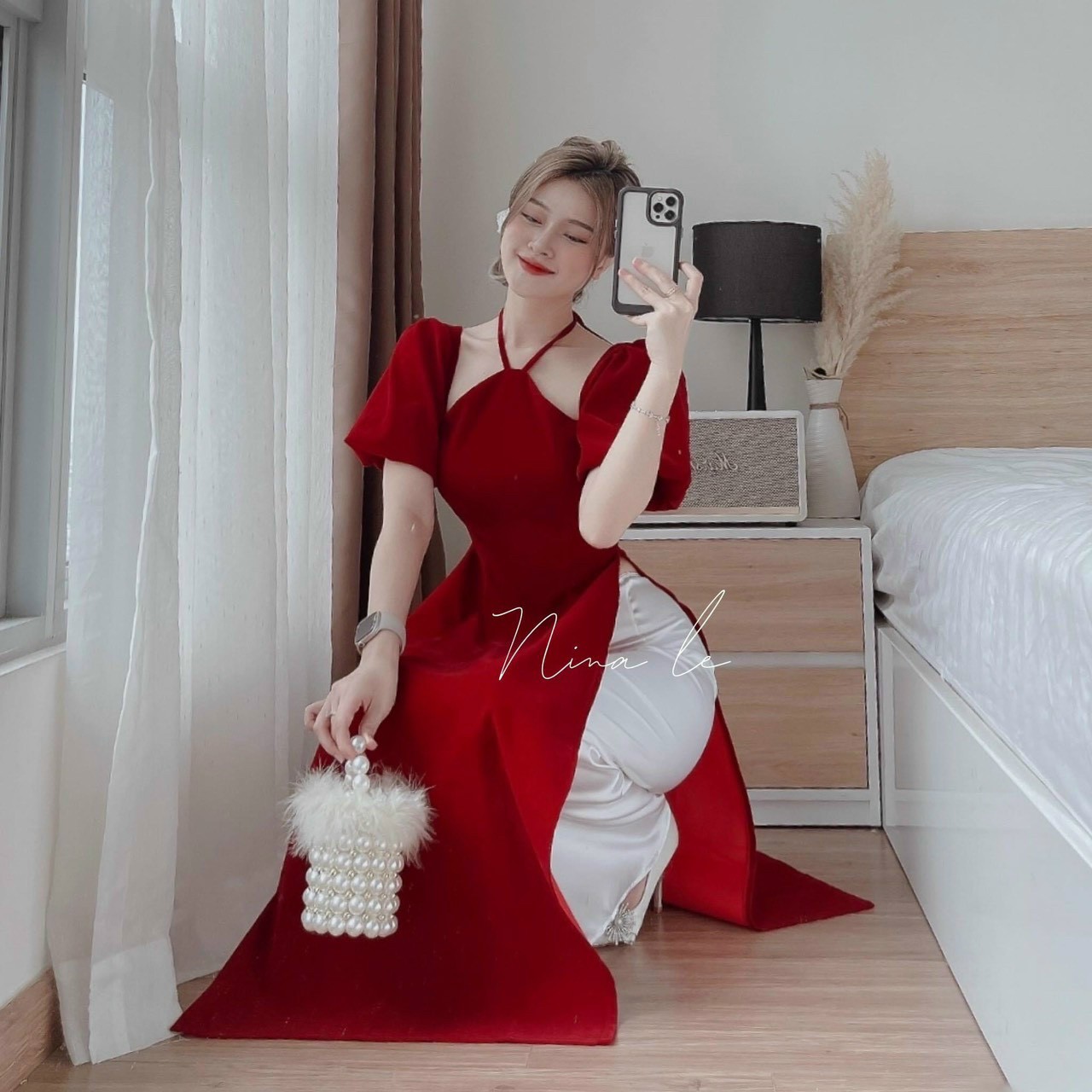 Sét áo dài cổ yếm cách tân + quần