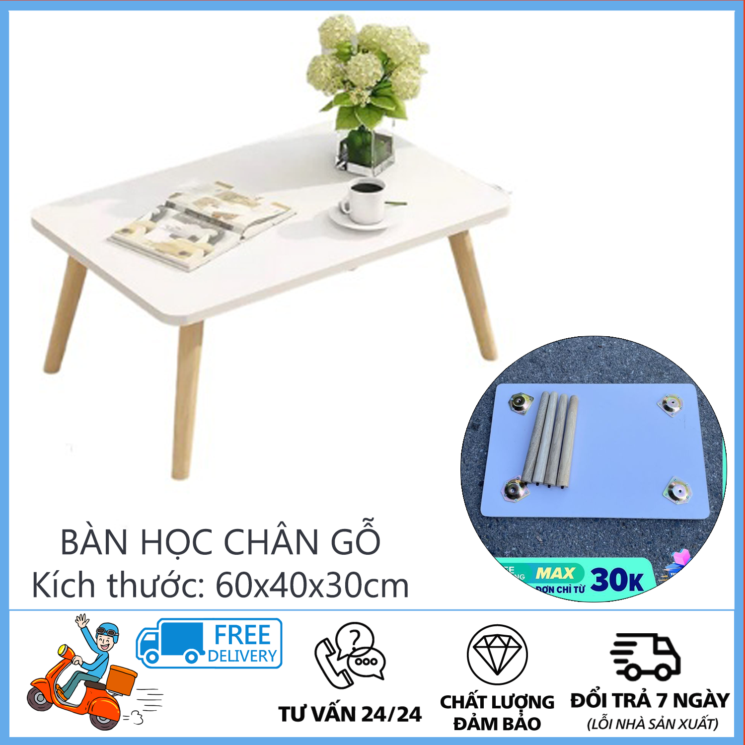 Bàn học chân gỗ - Bàn học gỗ- Bàn học gấp gọn - Bàn trẻ em, bàn học gấp gọn màu trắng chân gỗ tiện lợi, bàn để laptop, bàn học dành cho học sinh, sinh viên, dân văn phòng màu trắng, đơn giản, sang trọng