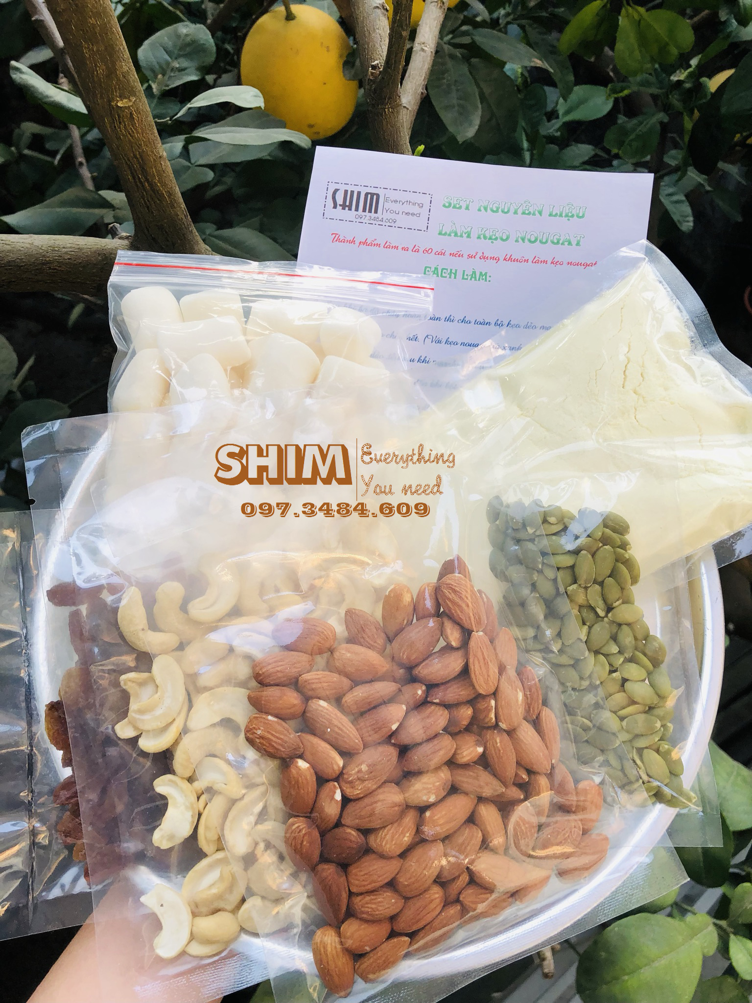 Set nguyên liệu tự chọn làm kẹo nougat, bánh thuyền, bánh đồng tiền mix hạt...