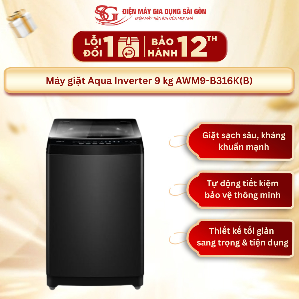 Máy giặt Aqua Inverter 9 kg AWM9-B316K(B)